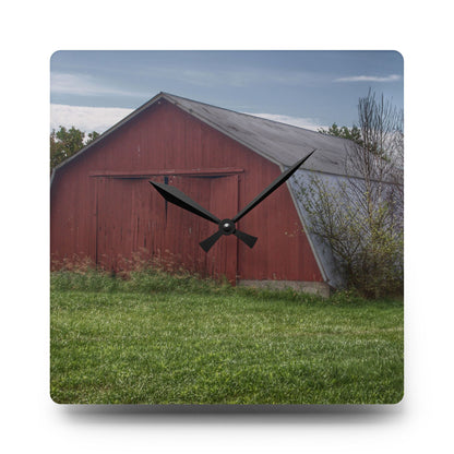 U R There Photography Piersonville Road Red Quonset Rustic Farmhouse Acrylic Analog Wall Clock