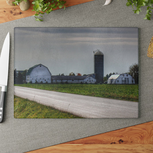 U R There Photography South Block Road Farm Rustic Farmhouse Tempered-Glass Cutting Board