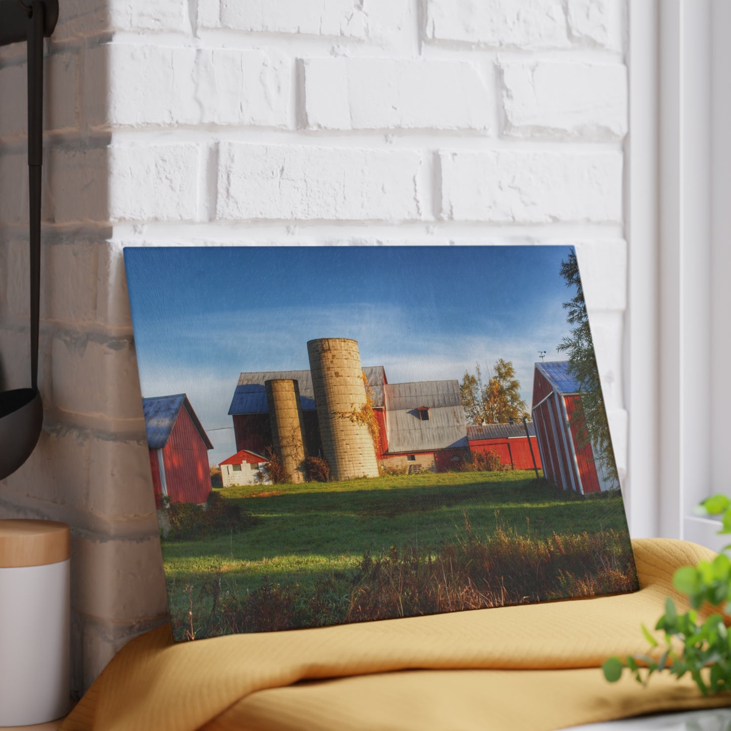 U R There Photography Maynard Road Reds Rustic Farmhouse Tempered-Glass Cutting Board