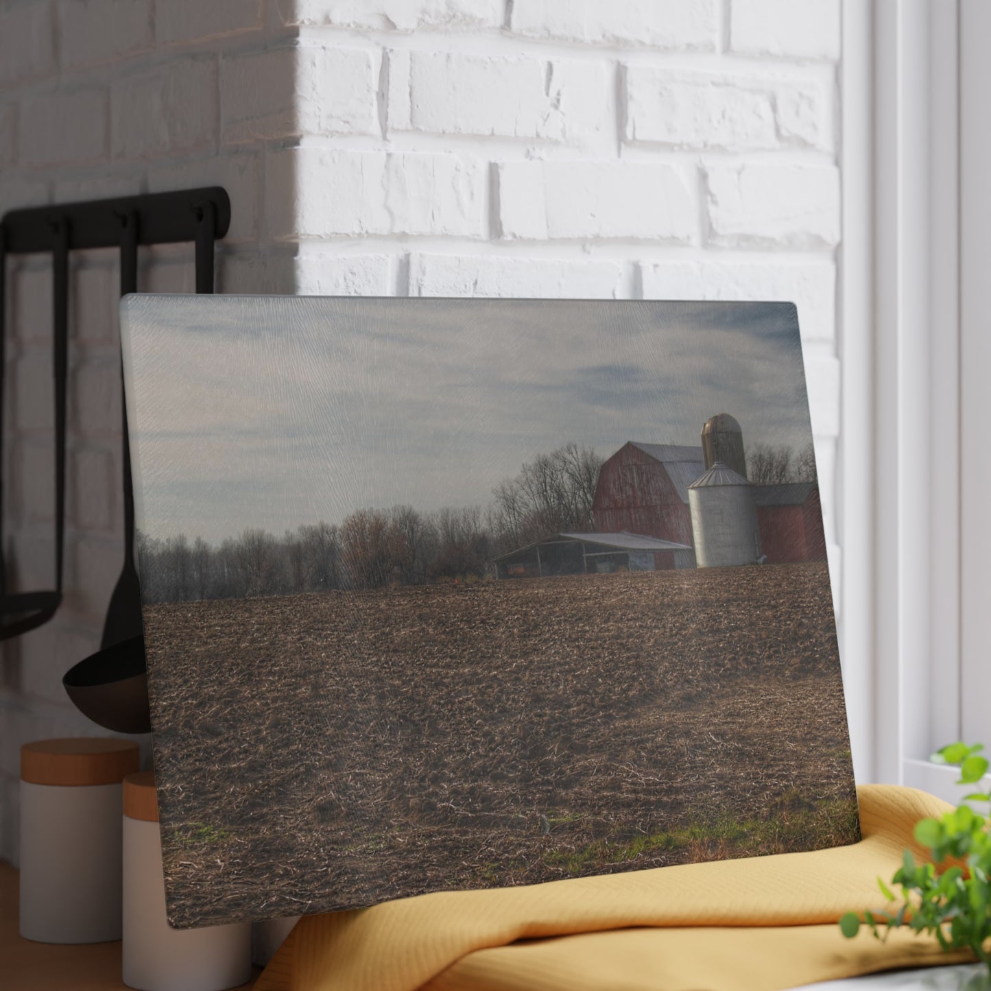 U R There Photography Cumber Road Red II Rustic Farmhouse Tempered-Glass Cutting Board