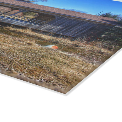 U R There Photography Covered Bridge of Campground Road II Rustic Farmhouse Tempered-Glass Cutting Board