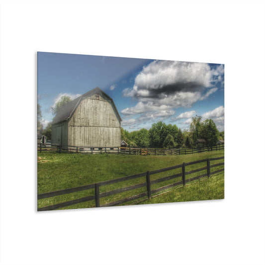 U R There Photography White Barn on a Sunny Day Rustic Farmhouse Acrylic Wall Print