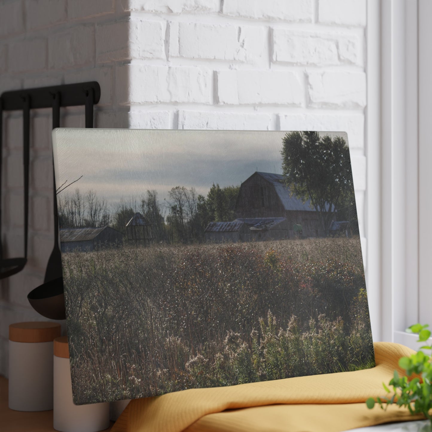 U R There Photography Brown City Road Red Rustic Farmhouse Tempered-Glass Cutting Board