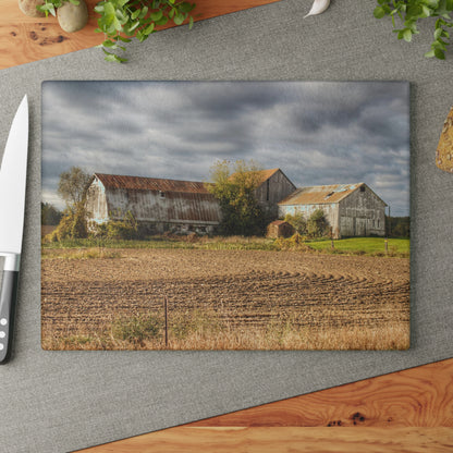 U R There Photography Newark Road Whites Rustic Farmhouse Tempered-Glass Cutting Board