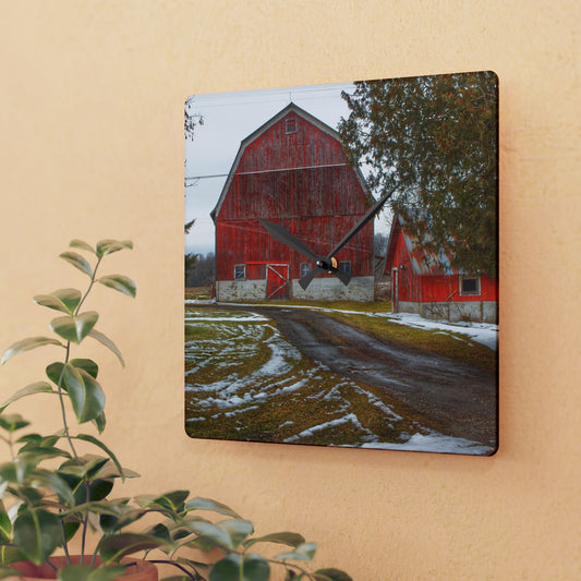 U R There Photography West Barnes Lake Reds Rustic Farmhouse Acrylic Analog Wall Clock