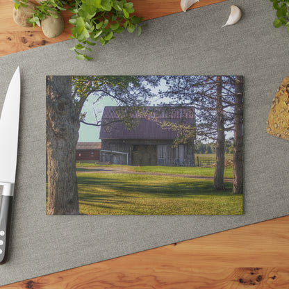 U R There Photography Newark Road Tilted Grey II Rustic Farmhouse Tempered-Glass Cutting Board