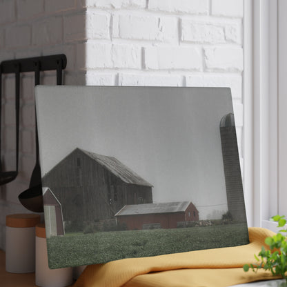 U R There Photography Farm in the Fog Rustic Farmhouse Tempered-Glass Cutting Board