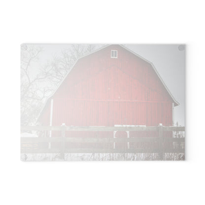 U R There Photography Big Red Beyond the Fence Rustic Farmhouse Tempered-Glass Cutting Board