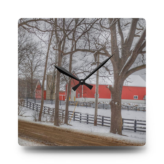 Barns of Barber Road I Rustic Farmhouse Acrylic Analog Wall Clock 10.75'' × 10.75'' (Square)