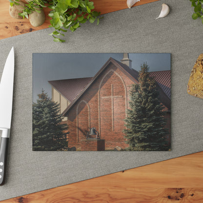 U R There Photography Church on Irish Road Rustic Farmhouse Tempered-Glass Cutting Board