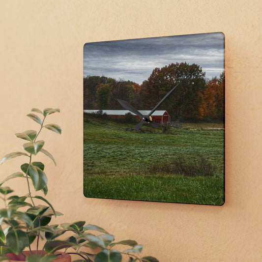 U R There Photography Bronson Lake Hidden Red I Rustic Farmhouse Acrylic Analog Wall Clock