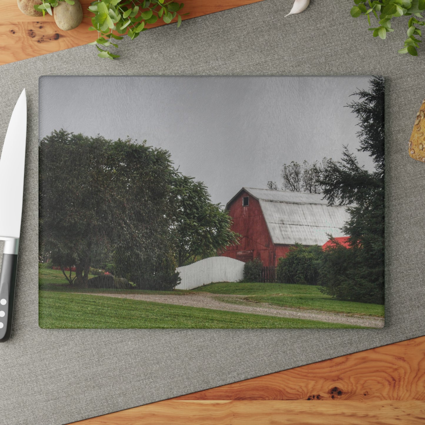 U R There Photography Bronson Lake Hidden Red II Rustic Farmhouse Tempered-Glass Cutting Board