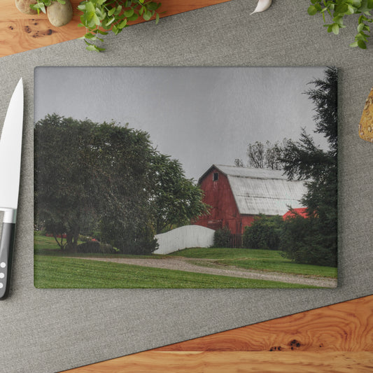 U R There Photography Bronson Lake Hidden Red II Rustic Farmhouse Tempered-Glass Cutting Board