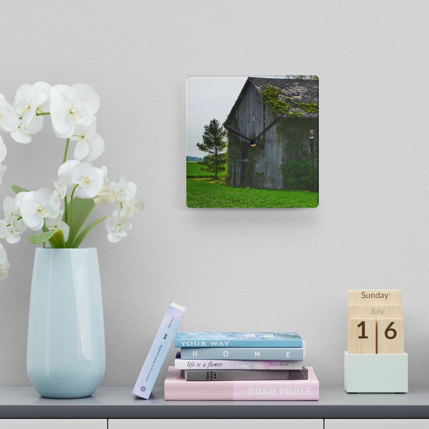 U R There Photography Caro Road Twin Grey I Rustic Farmhouse Acrylic Analog Wall Clock