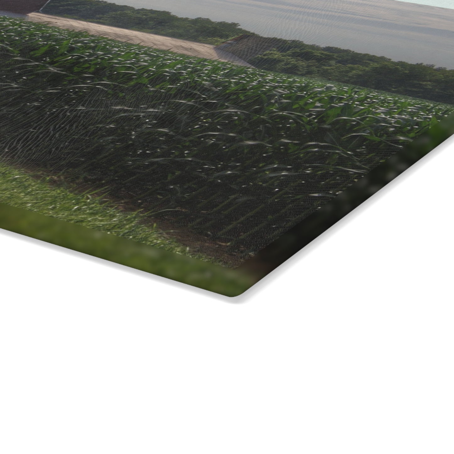 U R There Photography Above the Corn on Piersonville Road II Rustic Farmhouse Tempered-Glass Cutting Board