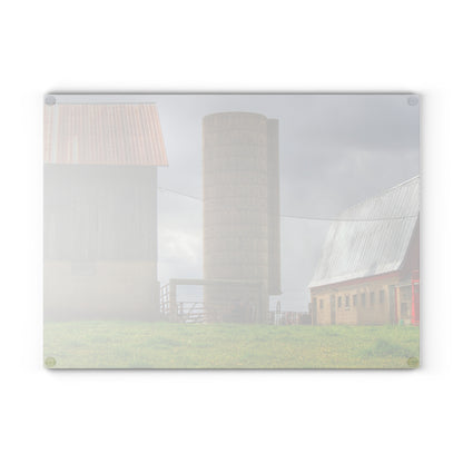 U R There Photography Clothier Road Grey and Silo Rustic Farmhouse Tempered-Glass Cutting Board