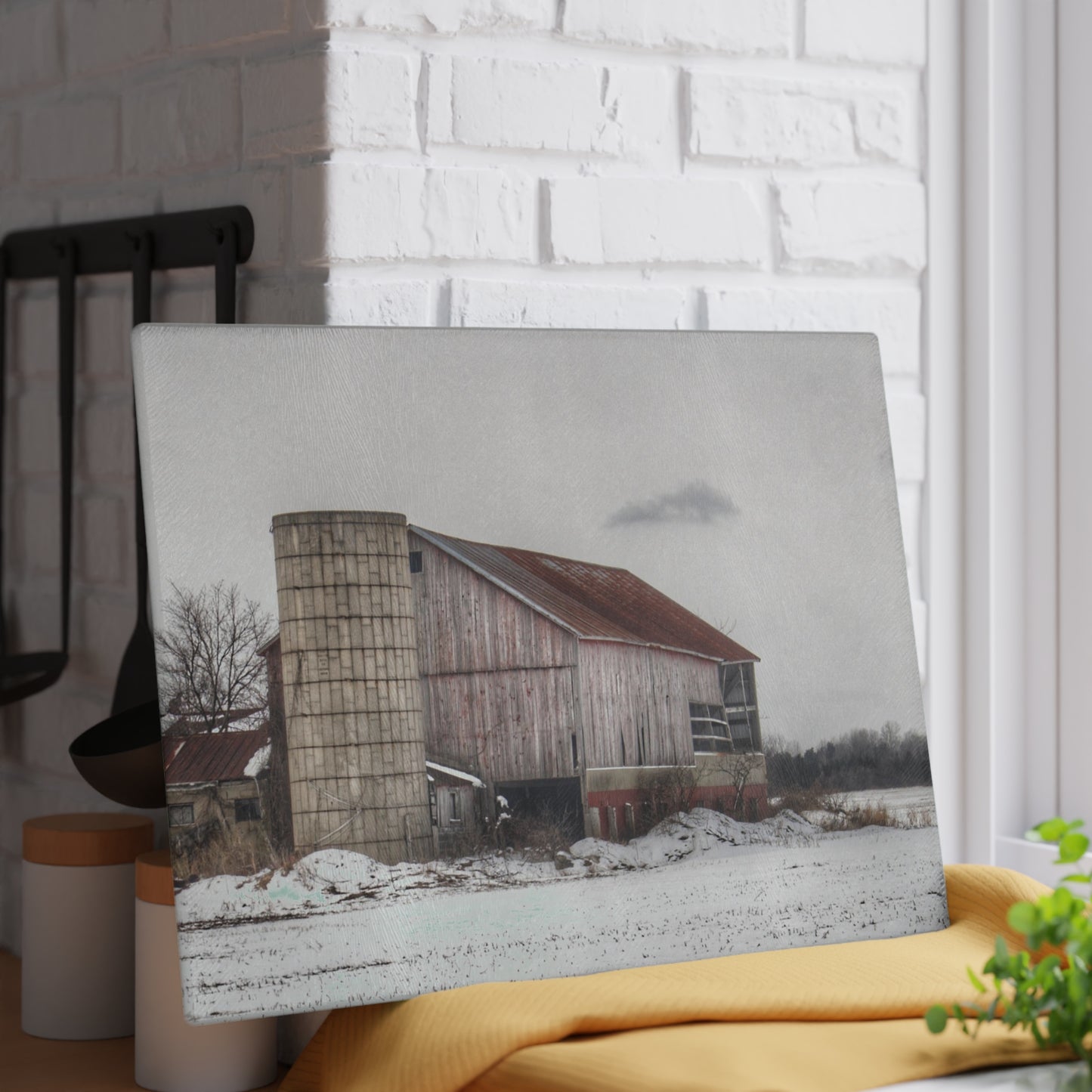 U R There Photography Babcock Road Grey Rustic Farmhouse Tempered-Glass Cutting Board