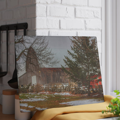 U R There Photography Schott Road Grey II Rustic Farmhouse Tempered-Glass Cutting Board