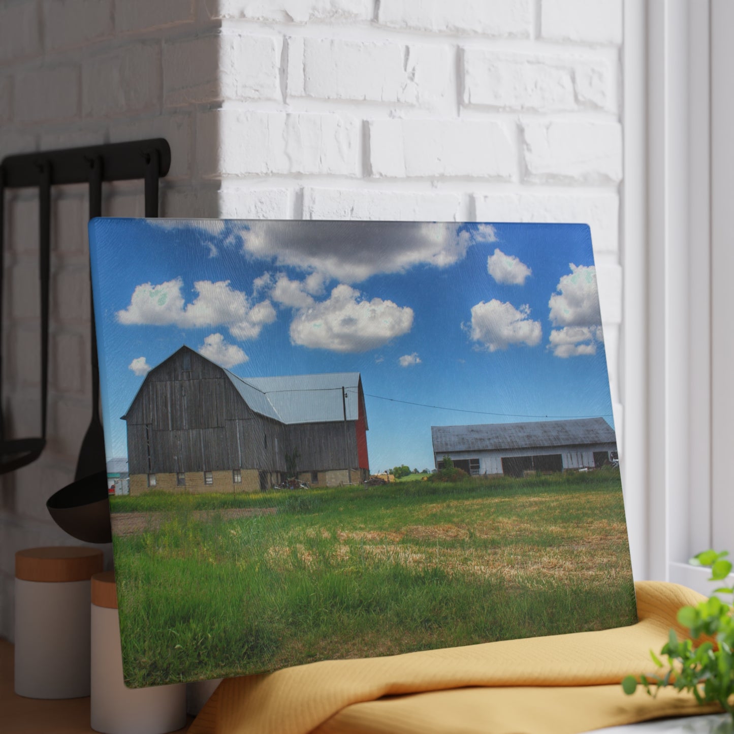 U R There Photography Cass City Elmwood Grey Rustic Farmhouse Tempered-Glass Cutting Board