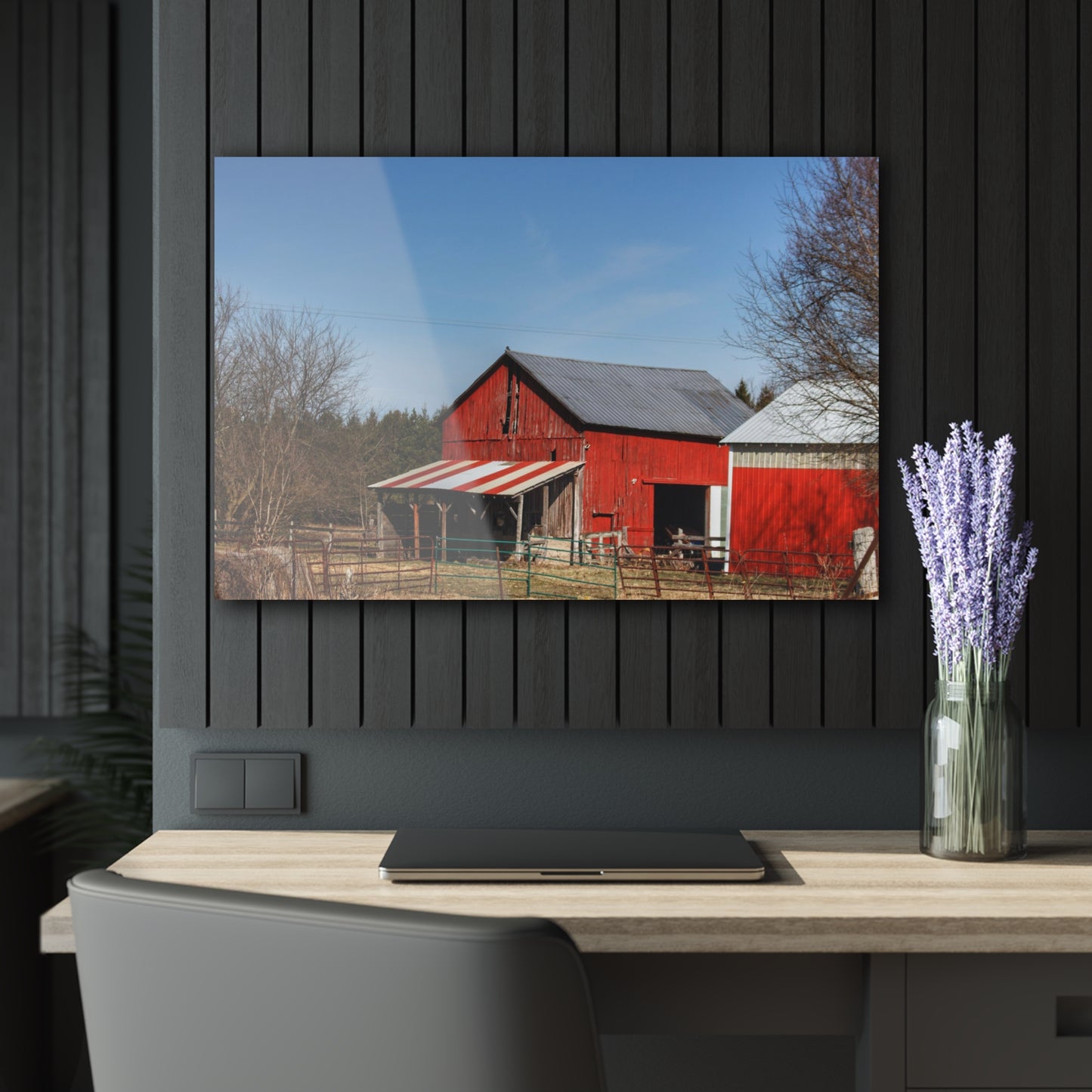 U R There Photography Cass City Carousel Red Rustic Farmhouse Acrylic Wall Print