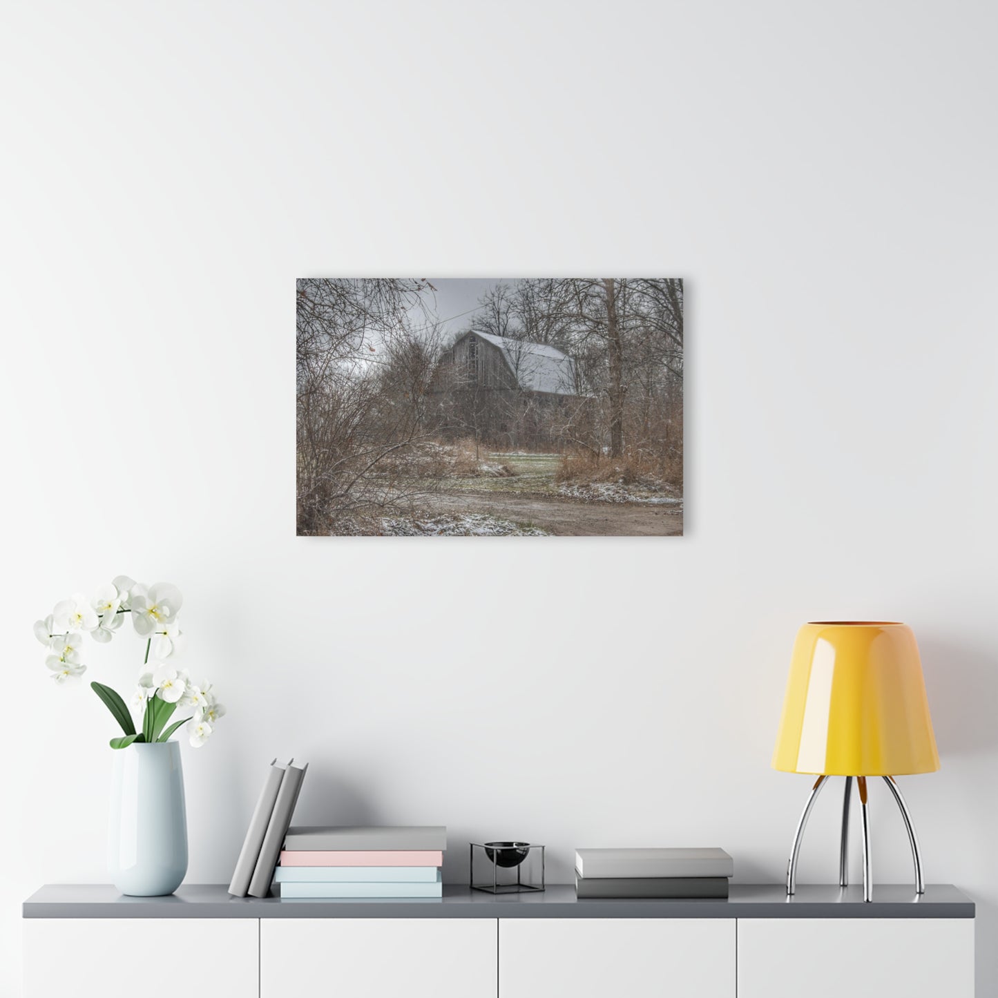 U R There Photography Bishop Road Winter Grey Rustic Farmhouse Acrylic Wall Print 14 "x 11"