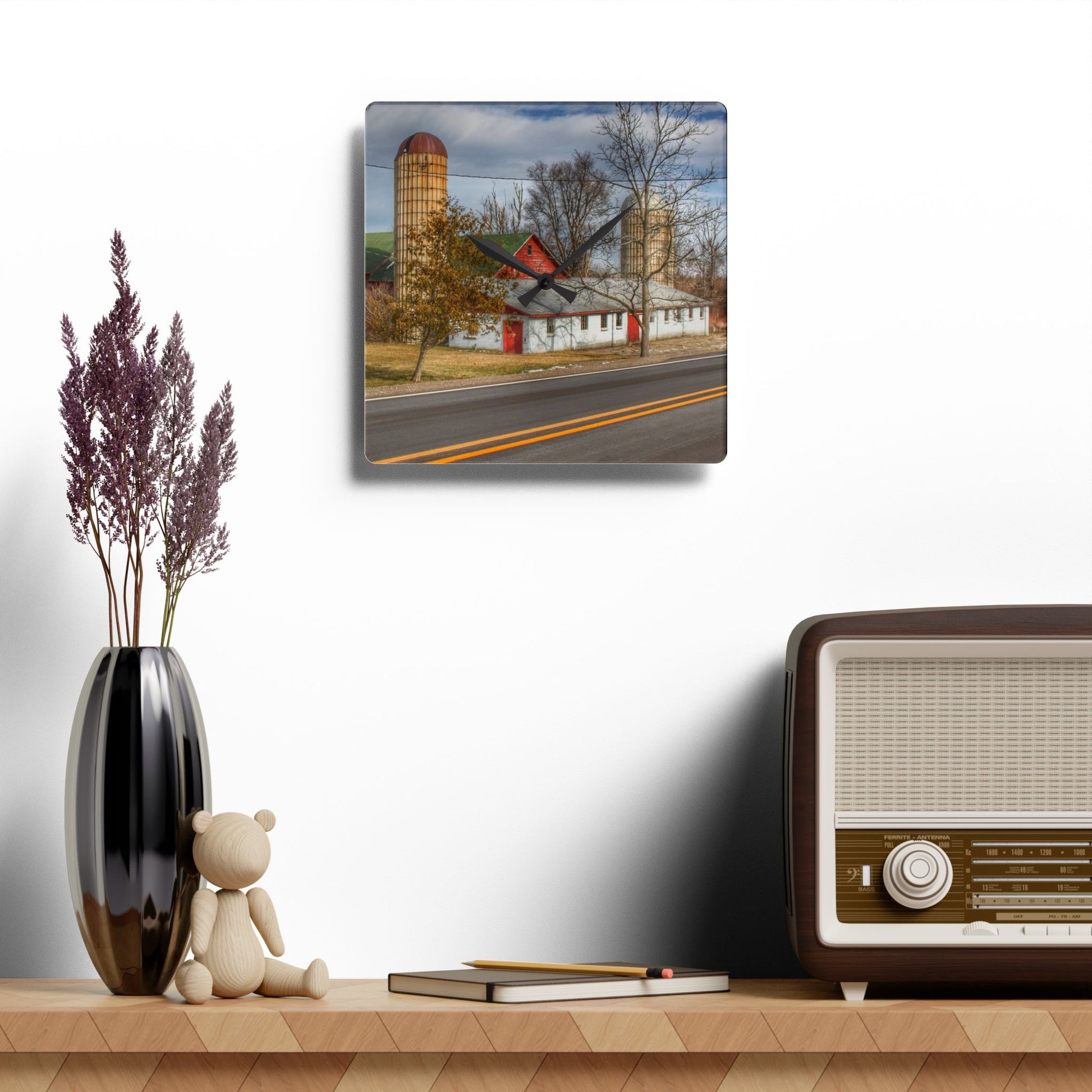 Rustic Farmhouse Wall Clock featuring Newark Road Red