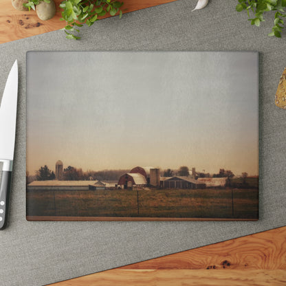 U R There Photography Marlette Road Farm II Rustic Farmhouse Tempered-Glass Cutting Board
