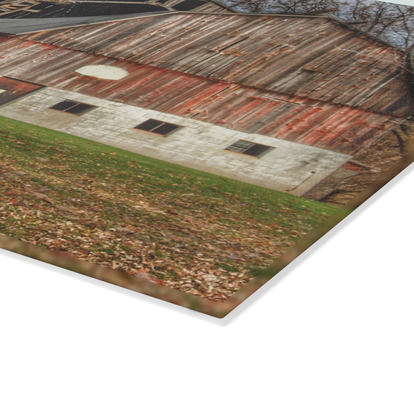 U R There Photography Crawford Road Old Red Rustic Farmhouse Tempered-Glass Cutting Board