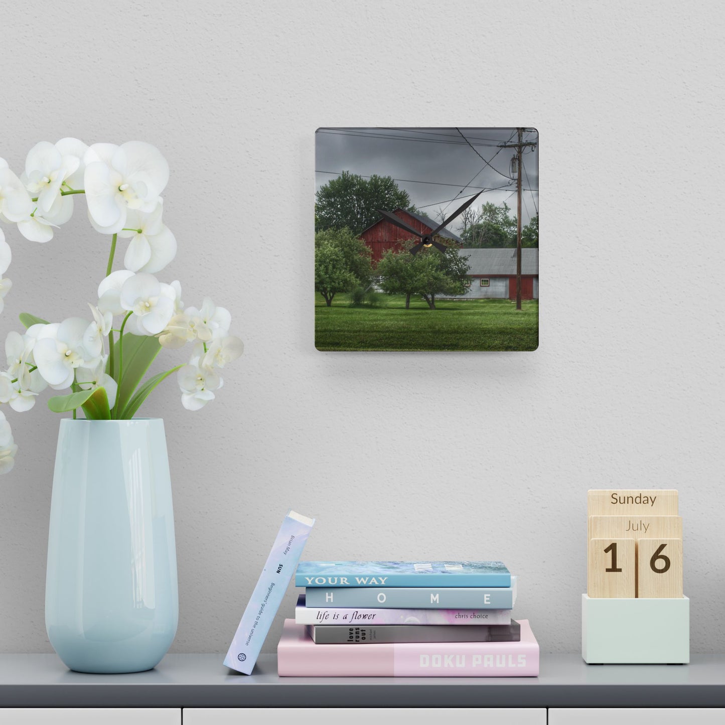 U R There Photography Hidden Red of M-24 Rustic Farmhouse Acrylic Analog Wall Clock