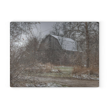 U R There Photography Bishop Road Winter Grey Rustic Farmhouse Tempered-Glass Cutting Board