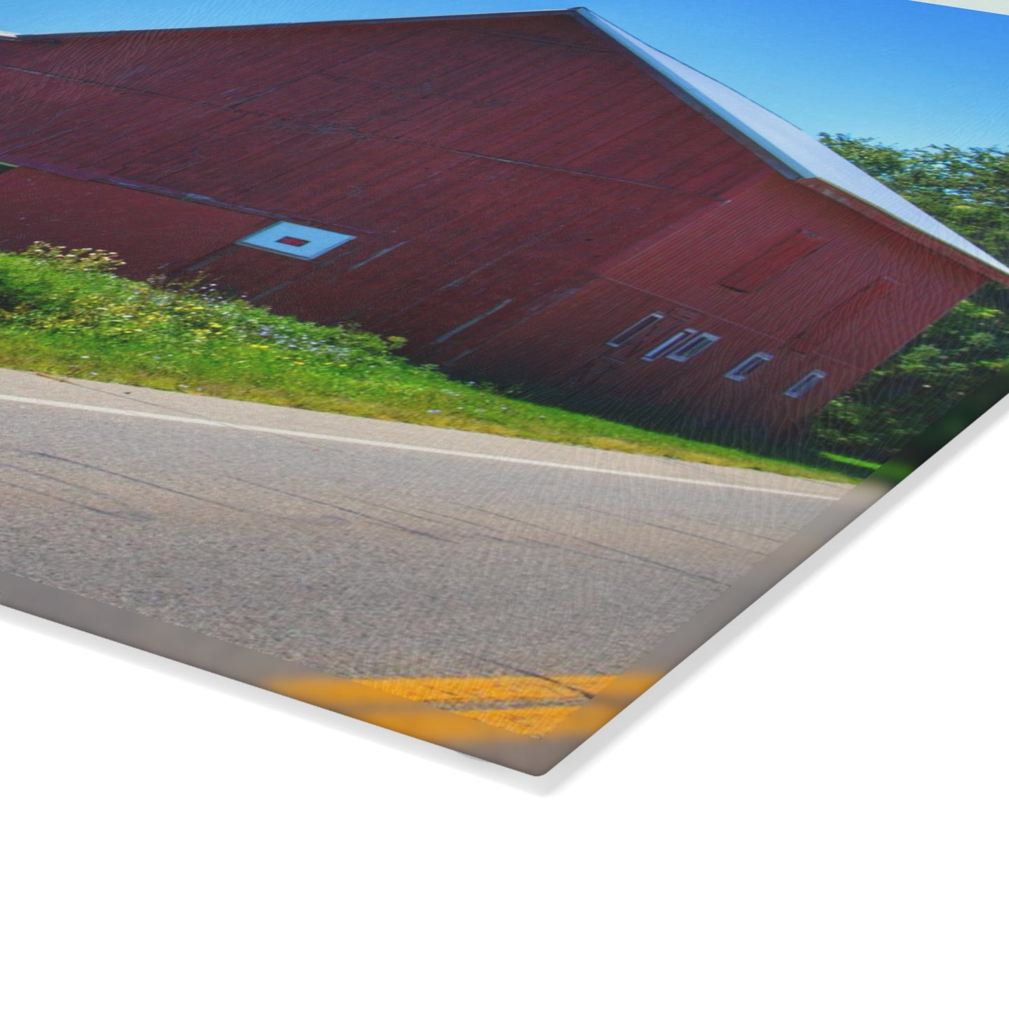 U R There Photography Dryden Road Red Rustic Farmhouse Tempered-Glass Cutting Board