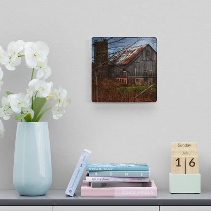 U R There Photography Churchill Christmas Barn II Rustic Farmhouse Acrylic Analog Wall Clock