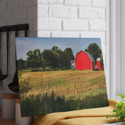 U R There Photography Bristol Road Red and Silo Rustic Farmhouse Tempered-Glass Cutting Board