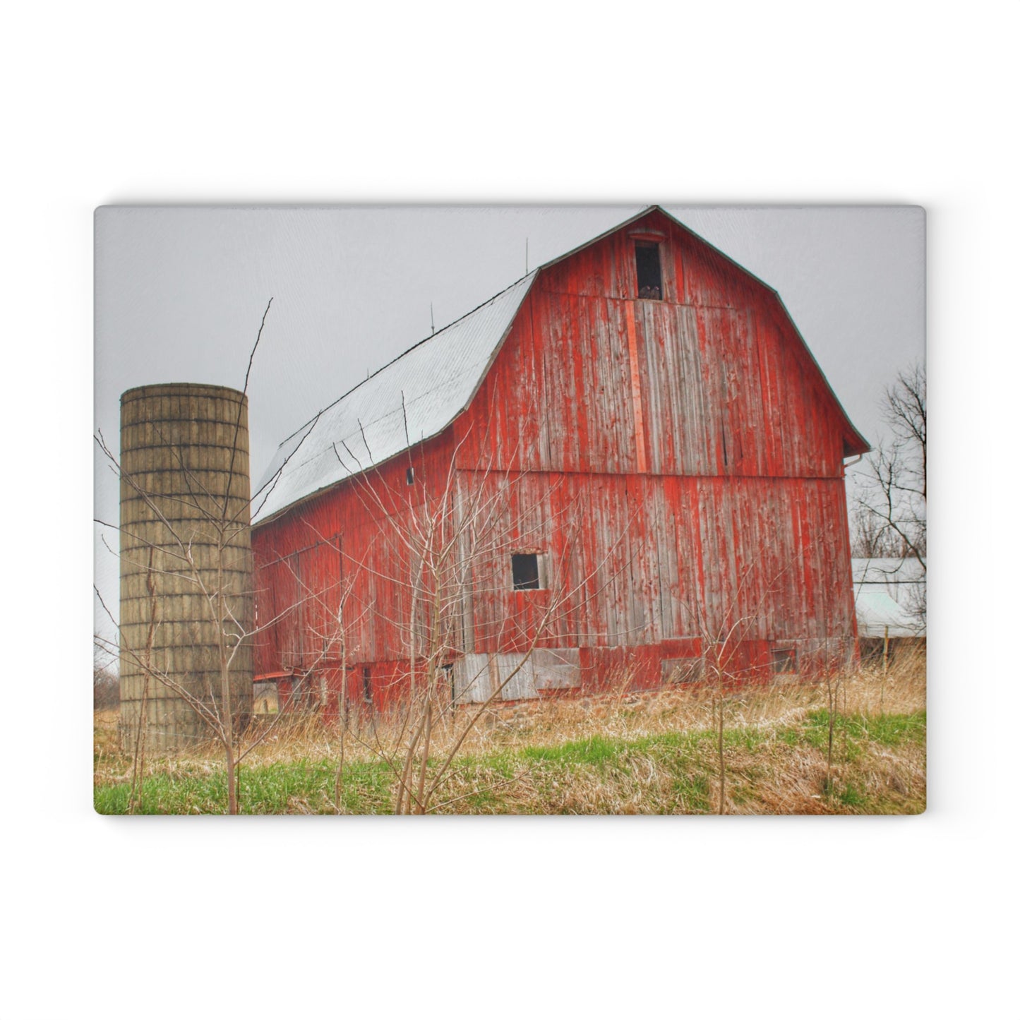 U R There Photography Columbiaville Red 2020 Rustic Farmhouse Tempered-Glass Cutting Board