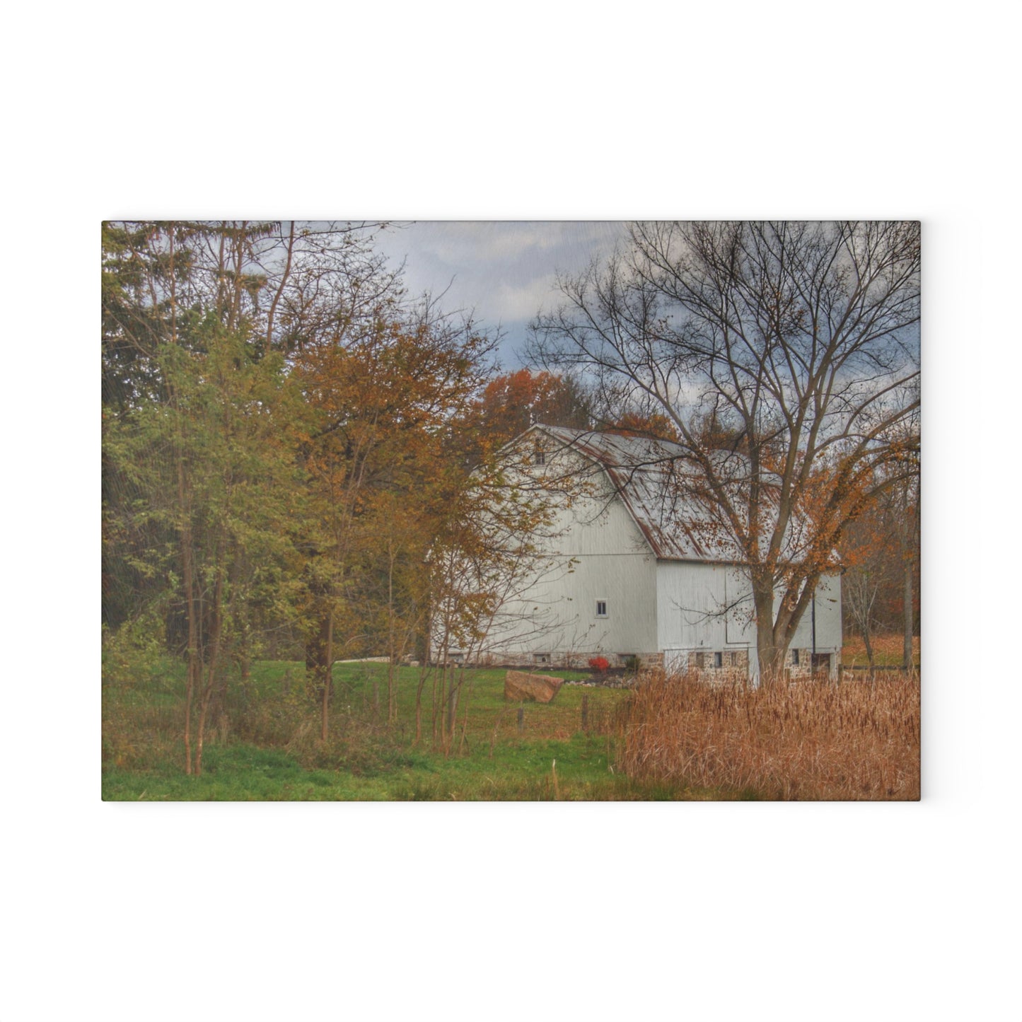 U R There Photography East Oakwood White Rustic Farmhouse Tempered-Glass Cutting Board
