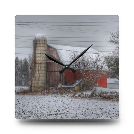 U R There Photography Arbela Road Red Rustic Farmhouse Acrylic Analog Wall Clock 10.75'' × 10.75'' (Square)