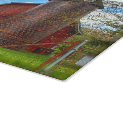 U R There Photography Mead Road Red Rustic Farmhouse Tempered-Glass Cutting Board