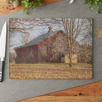 U R There Photography Millington Road Collapsing Red Rustic Farmhouse Tempered-Glass Cutting Board