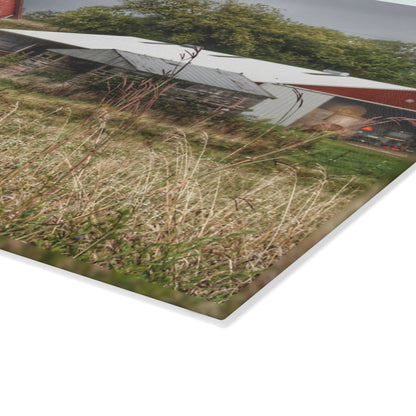 U R There Photography North Lake Road Red II Rustic Farmhouse Tempered-Glass Cutting Board