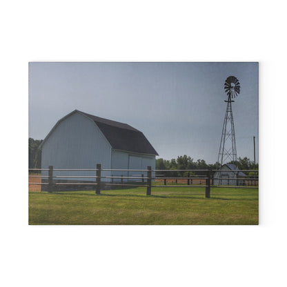 U R There Photography M-90 White and Windmill II Rustic Farmhouse Tempered-Glass Cutting Board