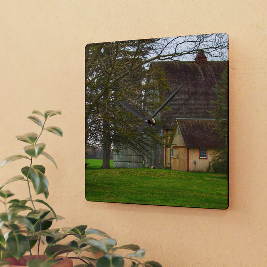 U R There Photography Romeo Van Dyke Grey Rustic Farmhouse Acrylic Analog Wall Clock
