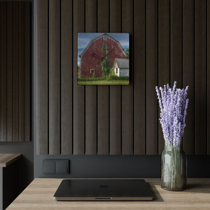 U R There Photography Stanley Road Red in Summer II Rustic Farmhouse Acrylic Analog Wall Clock