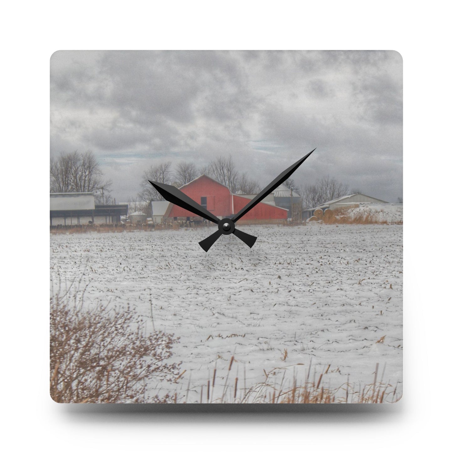U R There Photography Maple Valley Road Red II Rustic Farmhouse Acrylic Analog Wall Clock