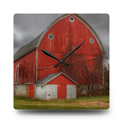 U R There Photography Slattery Road Fieldstone Red Rustic Farmhouse Acrylic Analog Wall Clock
