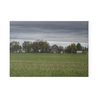 U R There Photography Old Grey Across the Field Rustic Farmhouse Tempered-Glass Cutting Board