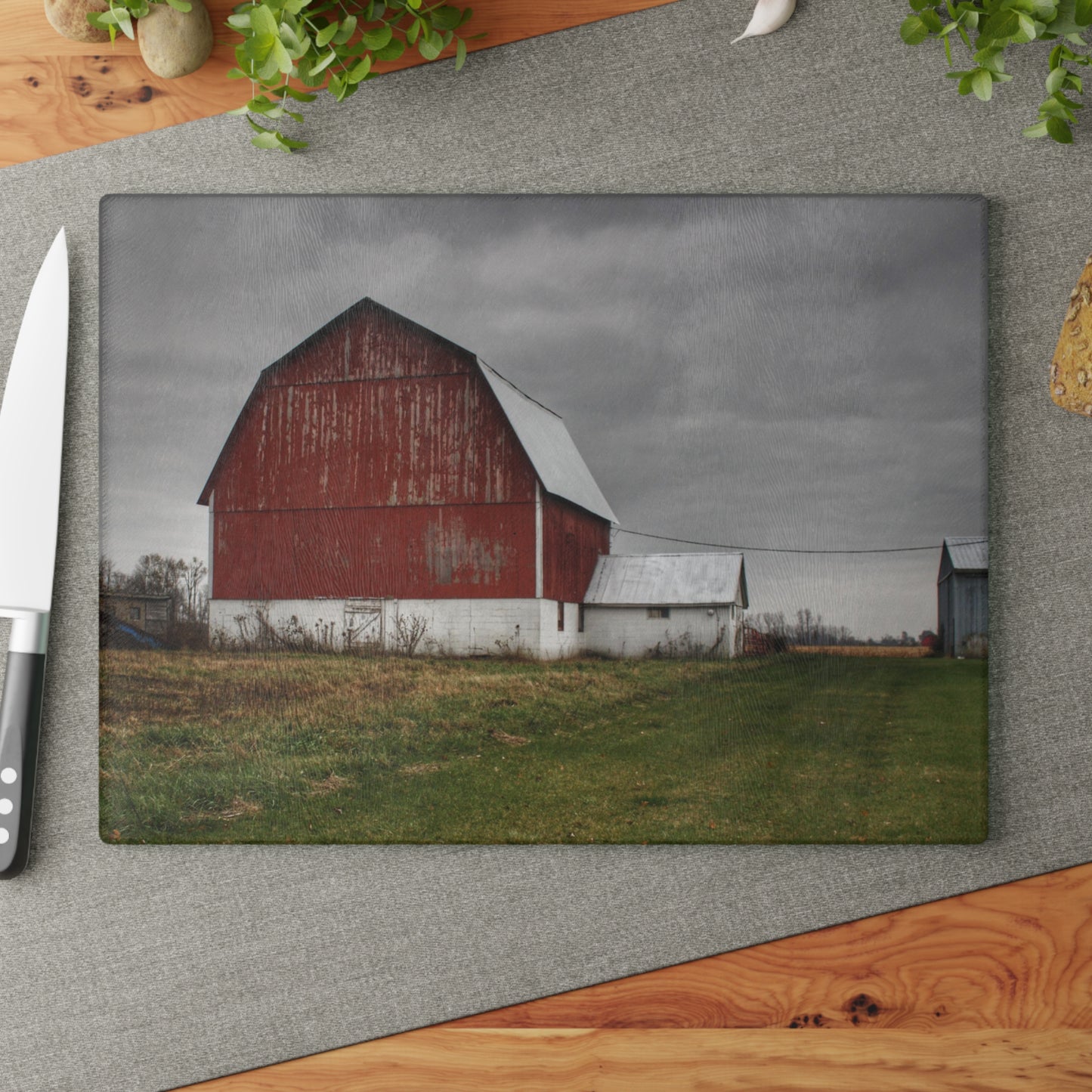 U R There Photography Mills Road Red I Rustic Farmhouse Tempered-Glass Cutting Board
