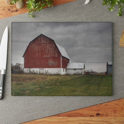 U R There Photography Mills Road Red I Rustic Farmhouse Tempered-Glass Cutting Board