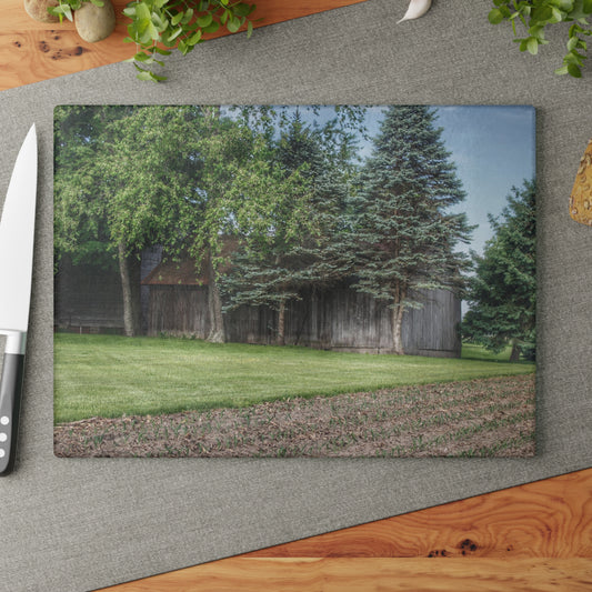 U R There Photography Barkley Road Greys II Rustic Farmhouse Tempered-Glass Cutting Board