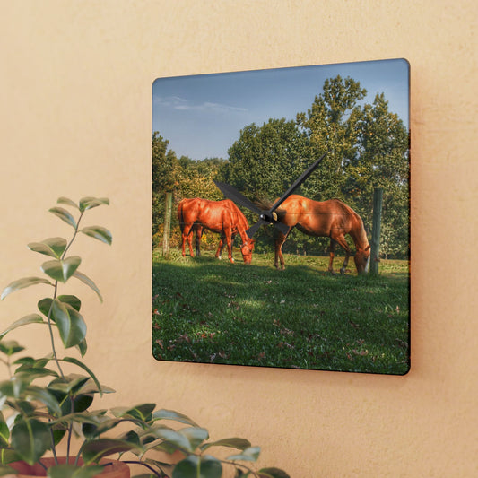 U R There Photography Caramel Horses Rustic Farmhouse Acrylic Analog Wall Clock