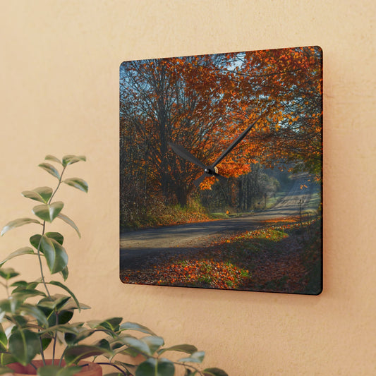 U R There Photography Fall on Oak Road Rustic Farmhouse Acrylic Analog Wall Clock